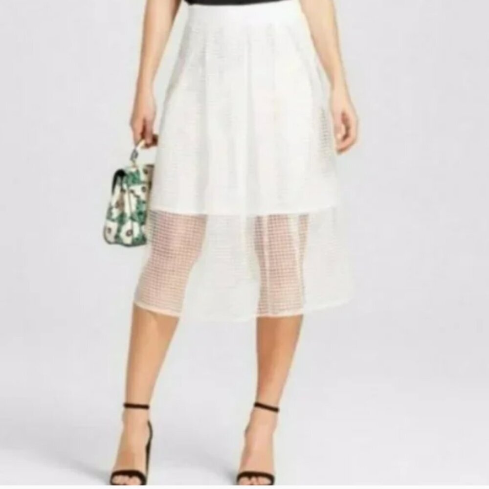 Who What Wear - White Mesh Birdcage Midi Skirt Size 10